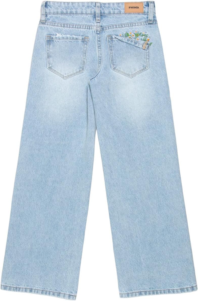 Rsq Girls Low Rise Floral Embroidered Wide Leg Jeans