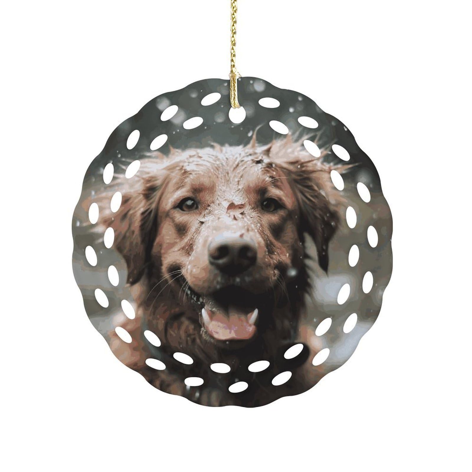 Btcowzrv Style Happy Dog In Rain Ceramic Ornament,Round Ornaments With Hole Easy To Hang,Hanging Ornament For Wedding Party Home Window Garden Christmas Day Decor