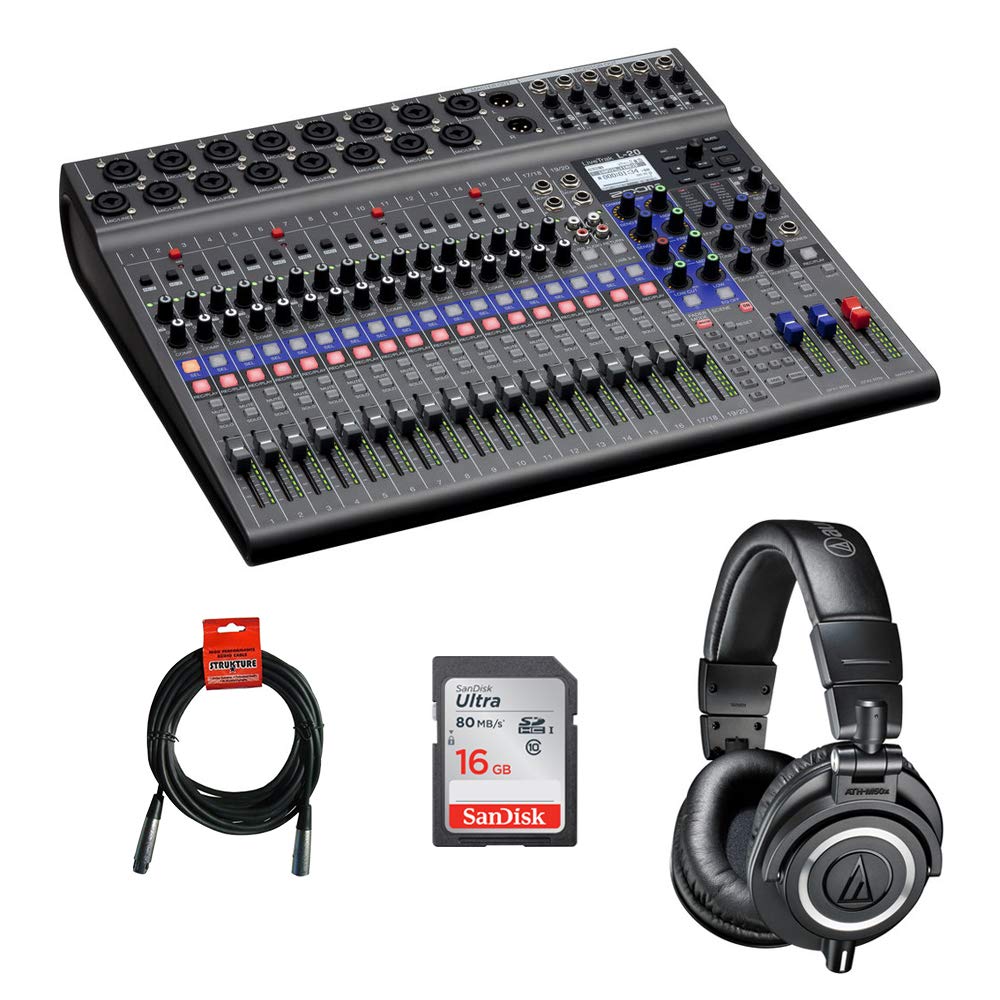 Zoom LiveTrak L-20 20-Input Digital Mixer & Multitrack Recorder with Audio-Technica ATH-M50x Headpho