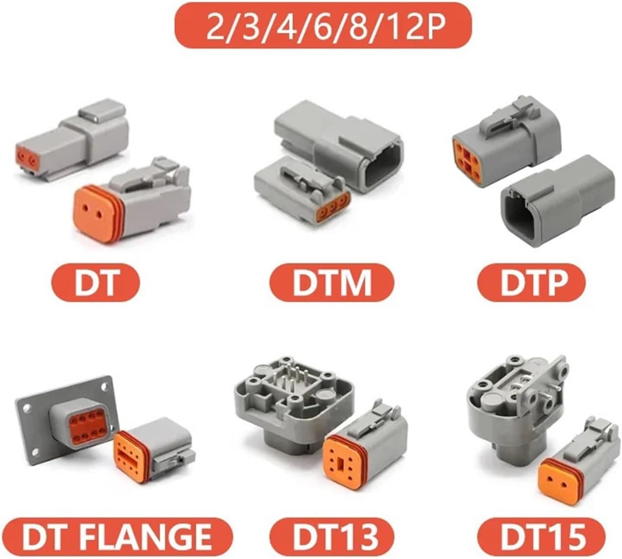 5/10/100 Sets DEUTSCH Connector DT/DTM/DTP/DT15/DT13 deutch connector male DT06-2S waterproof connector DT04-2P female plug(DT,5 SETS_6P)