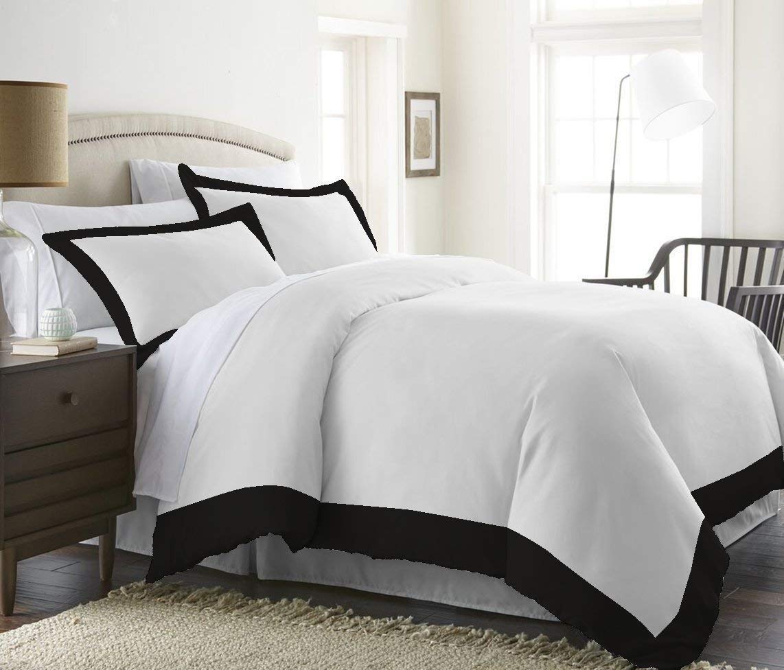 Ultra-Soft Oversize Luxurious 3 Piece Two Tone Duvet Cover (1 Duvet Cover & 2 Pillow Shams) 100% Egyptian Cotton Solid 1000 TC Size US Oversize King Color Black-image-17