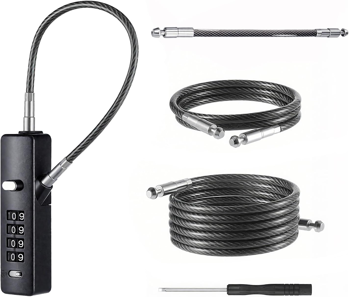 4-Digit Combination Cable Lock with 3 Replaceable Steel Cables (9"/23.6"/47.2"),Cable Lock for Bike, Luggage, Gate，Fence, Cabinet & Door (Grey)