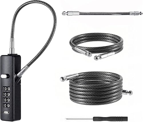 Candado de cable combinado, cerradura de cadena de 4 dígitos, 3 cuerdas de acero reemplazables (9, 23.6, 47.2 pulgadas) con revestimiento de PVC de