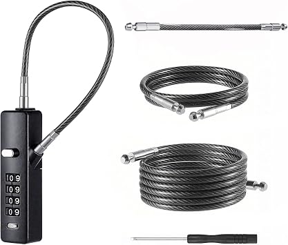 4-Digit Combination Cable Lock with 3 Replaceable Steel Cables 9"/23.6"/47.2",Cable Lock for Bike, Luggage, Gate,Fence, Cabinet & DoorBlack
