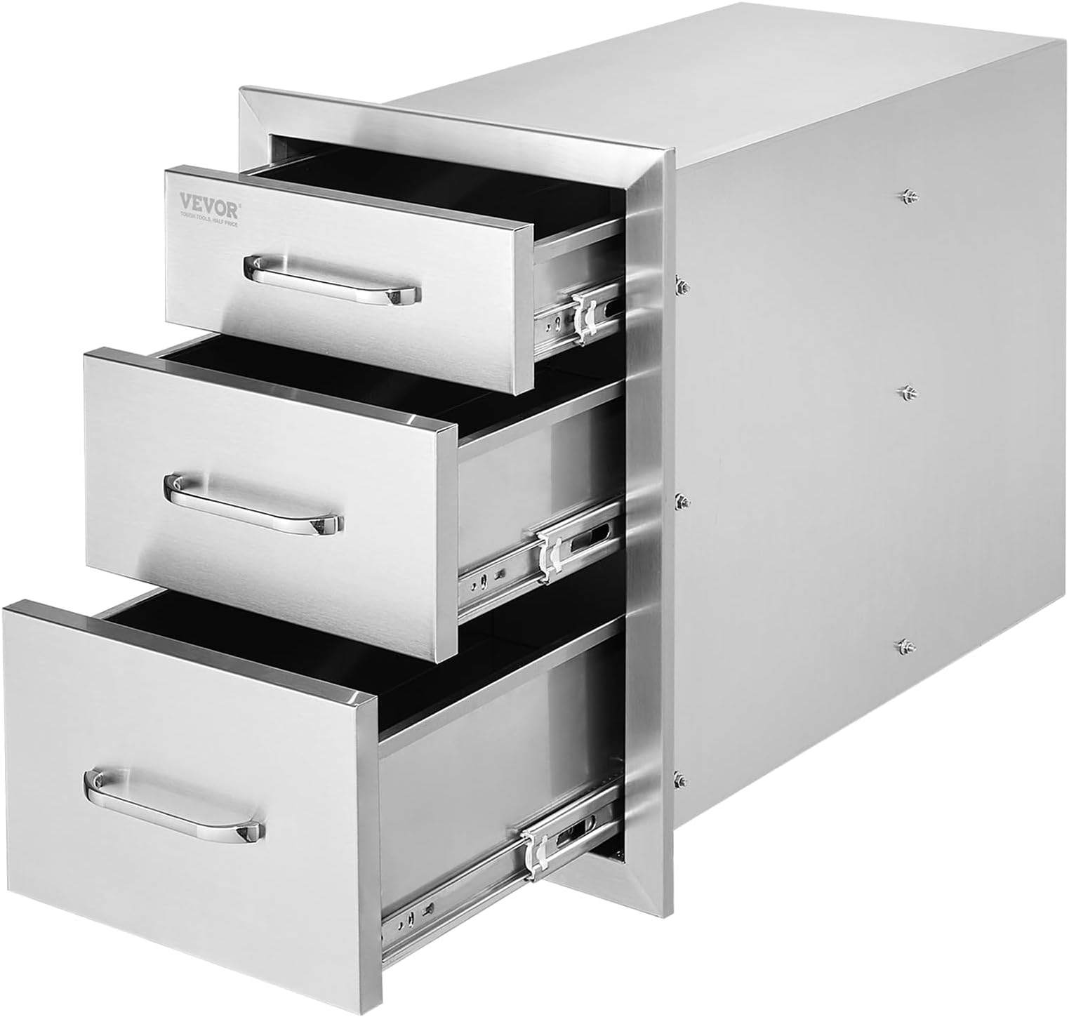 Mophorn 14" Wx20.3 H Outdoor Kitchen Drawers Flush Mount Triple Access Storage with Stainless Steel Handle for BBQ Island Patio Grill Station, 14W x 20.25H x 23.2D Inch