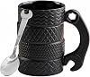 3D Tyre Coffee Mug with Spoon and Handle 500 ml Large Mug Funny Gifts for Men Craftsmen Electricians Boss Car Lovers Mechanics Motorcyclists for Birthday Father's Day (Black 01)
