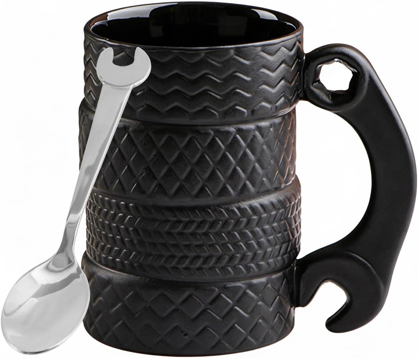 3D Tyre Coffee Mug with Spoon and Handle 500 ml Large Mug Funny Gifts for Men Dad Grandpa Craftsman Electrician Boss Car Lover Mechanic Motorcyclist Birthday Father's Day