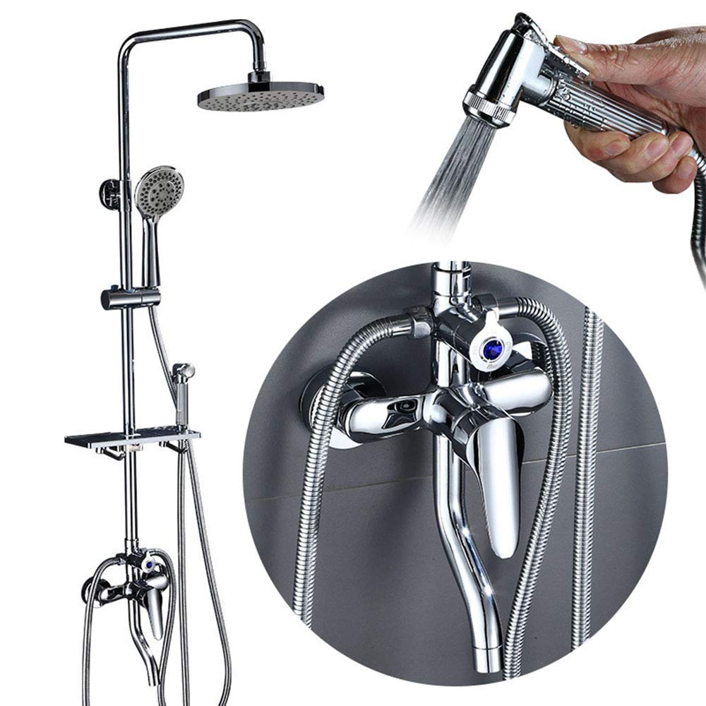 CWCQGH Bathroom Rainfall Shower Faucet Set Single Handle Bath Shower 4 Function Mixer Taps Wall Mounted with Handshower Bronze,B,B