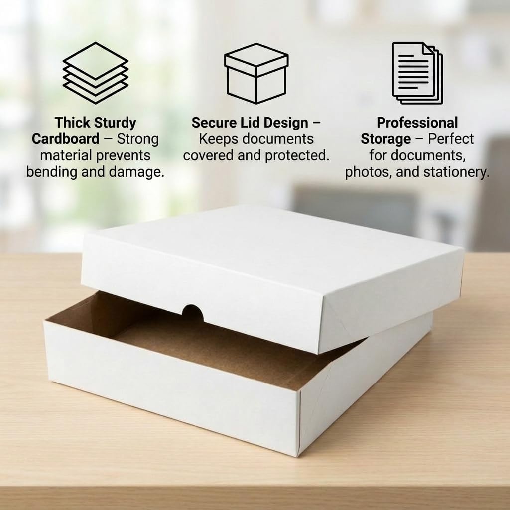 White Letterhead Storage Boxes 11.25 x 8.75 x 2.5 Inch Pack of 100, Cardboard Document Boxes with Lids for Letterhead Paper, Office, Print Shop and Stationery Storage