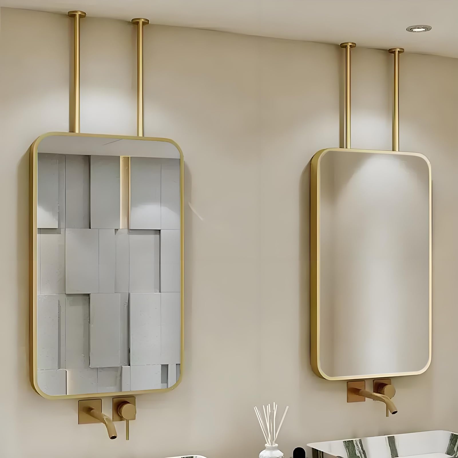 FGXHHS Rectangular Gold Wall-Mounted Mirror for Bathroom Entryway Ceiling Hanging Boom Mirror, Modern Simple Large Suspended Mirrors with Metal Frame(40cmx70cm)