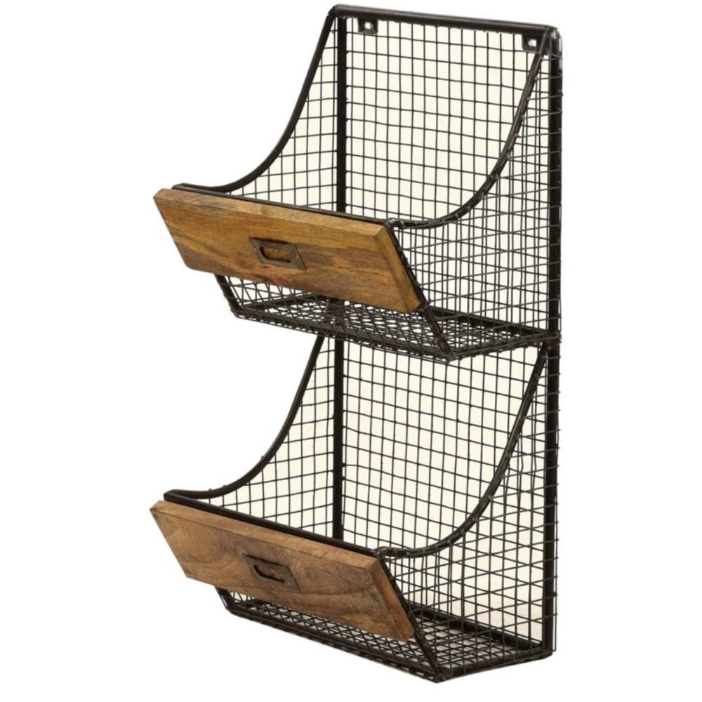 Hängekorb TOKRI 65cm Metall & Mangoholz Natur Wandregal Aufbewahrung