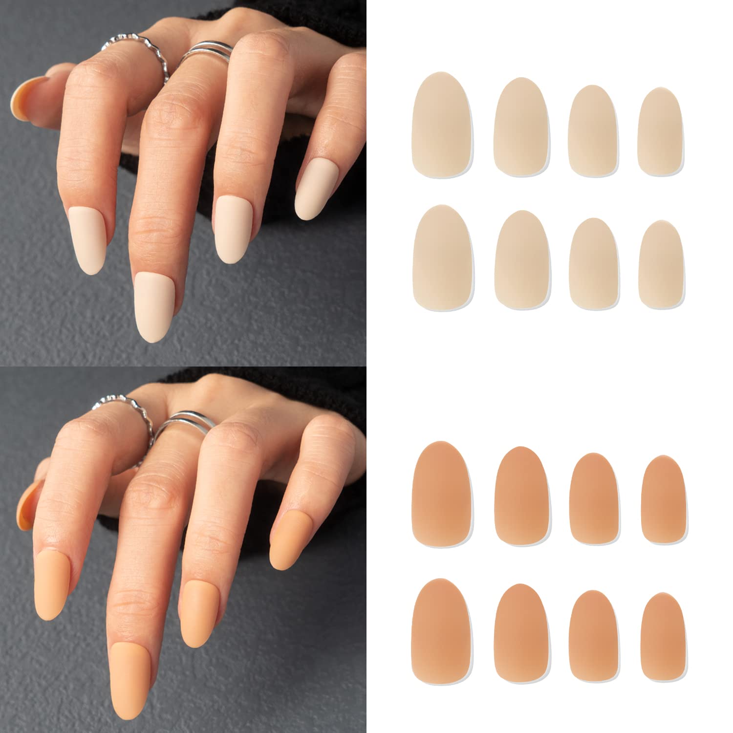 Photo 1 of ***4 PACK*** Vamony 48Pcs Press on Nails Short, 12 Sizes Almond Matte Pastel Browns Solid Fake Nails, Stick on Nails Kit with Prep Pad, Mini File, Cuticle Stick and False Nails, Christmas Gift for Women Girls