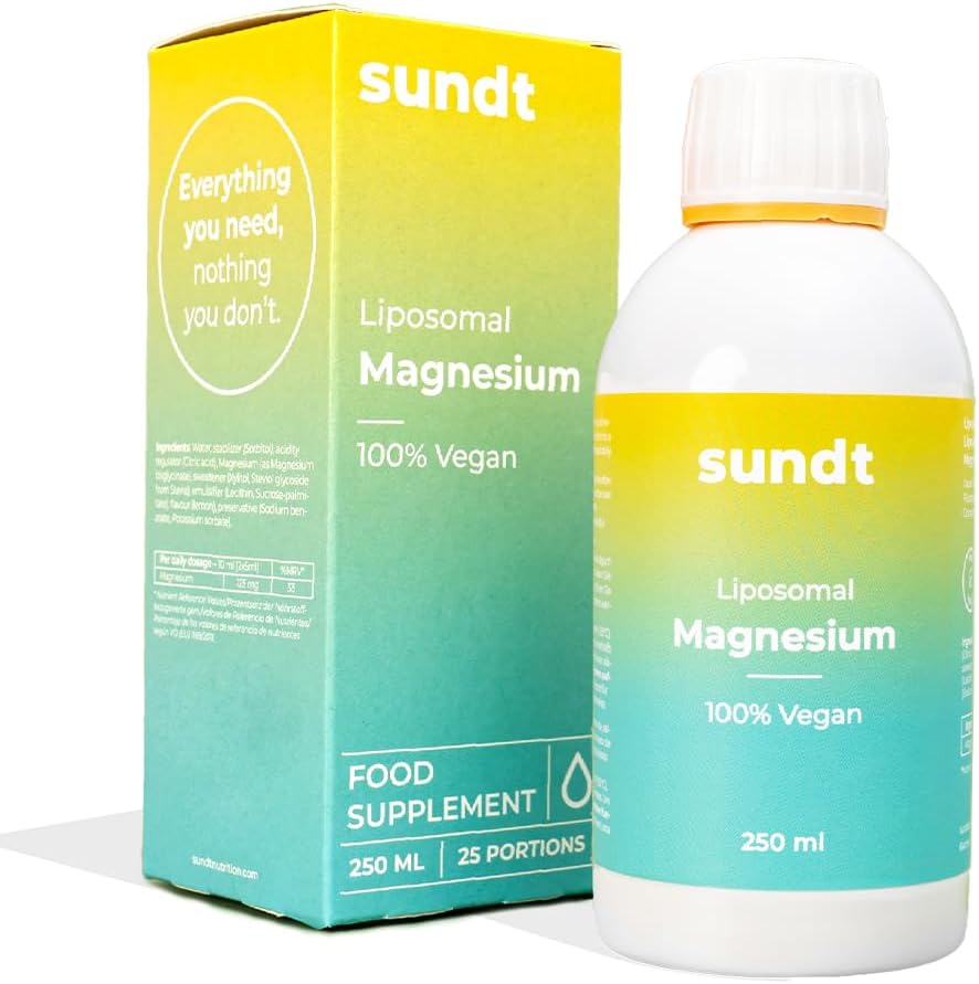 Liposomale magnesium en Optinerve Magnesio® in vloeibare vorm voor een snelle spierregeneratie en een gezonde stofwisseling – Flesje met 250 ml – 50 doseringen – Vegan en vrij van genetische modificatie – Gemaakt in Europa – Sundt Nutrition® voedingssupplement