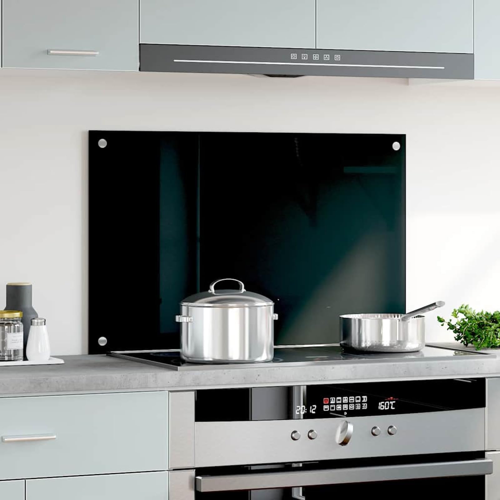 Homgoday Protector contra salpicaduras de cocina negro 80x50 cm vidrio templado