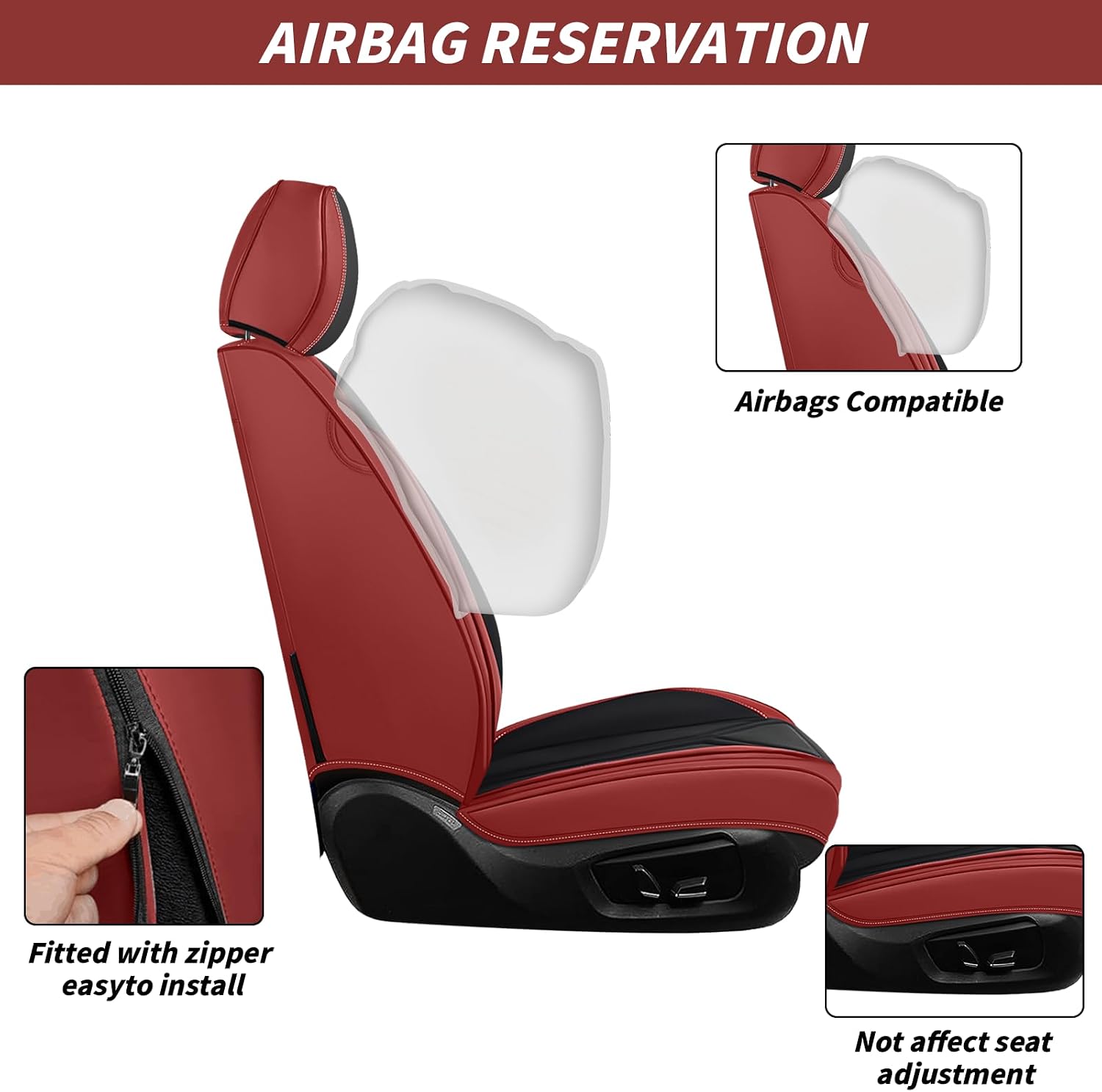 Arazi Custom 5 Full Seat Covers Fit for Ford Explorer 2016 2017 2018 2019, Full-Coverage Premium Waterproof Nappa Leather Seat Cover（5 Seats Standard, Black&Red）