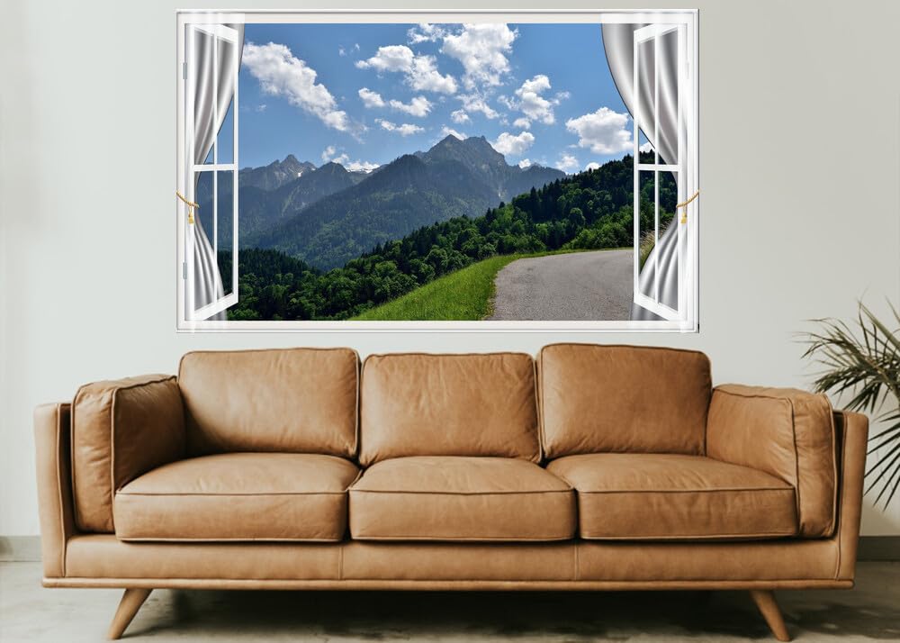 JVERF - JZZE34900 Landscape Path Mountain Road| Self-Adhesive Open Window Wall Sticker