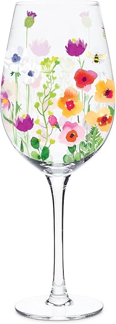 Abbott Collection Bee Verre à vin de jardin pour tous les jours, clair/multicolore, 14oz, 9.5"H
