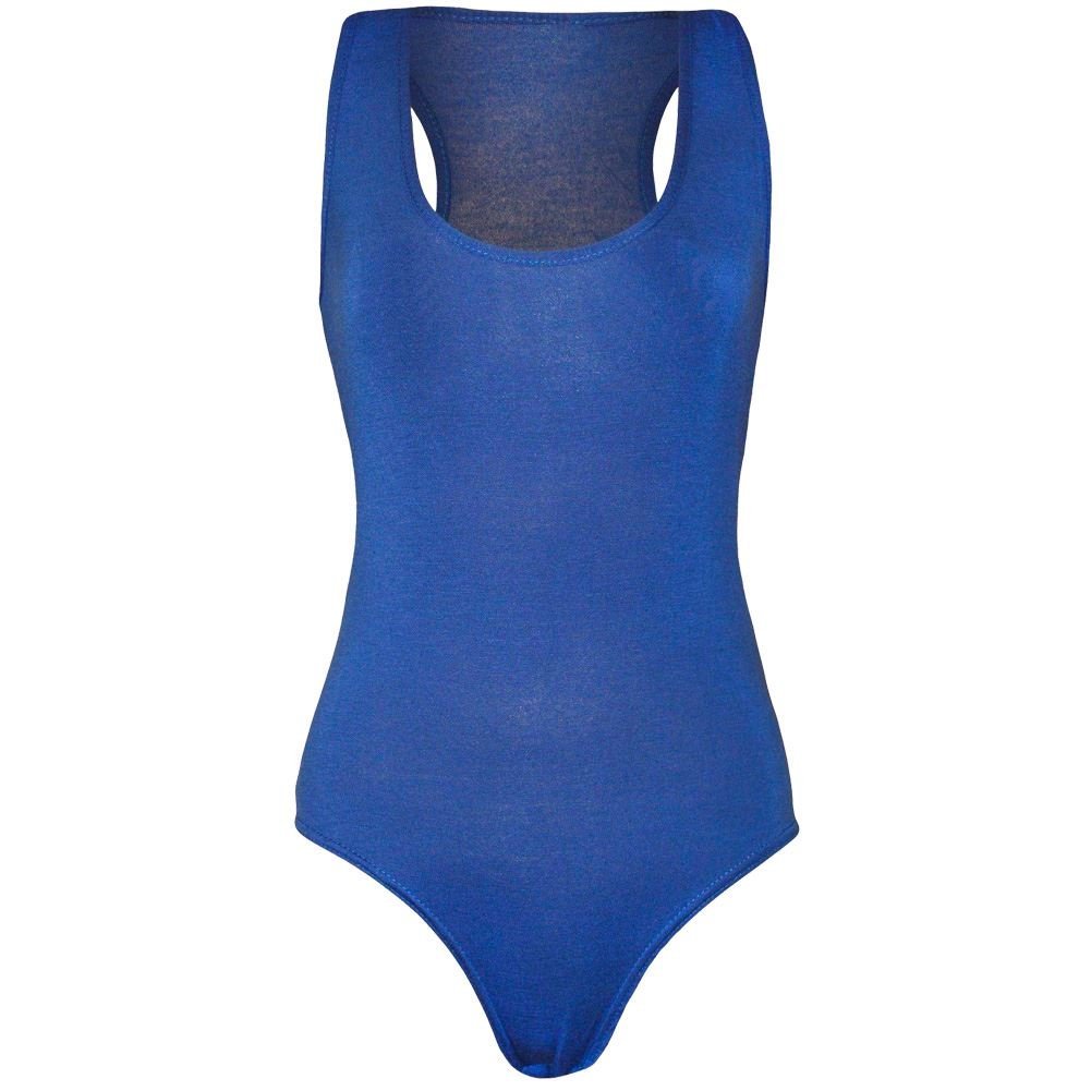 Janisramone Women's Royal Blue New Muscle Racer Back Sleeveless Bodysuit Stretch Leotard Vest T Shirt Top