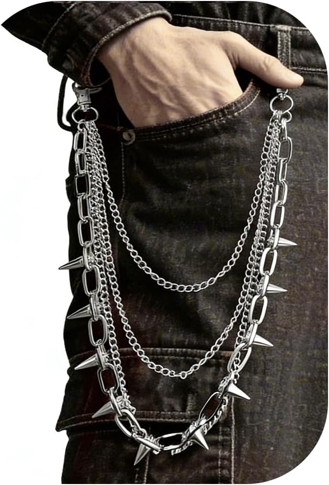Pants Chain Wallet Chain for Men Women Trousers Pocket Belt Chains for Biker Silver Heavy Punk Rock Hip Hop Jeans Goth Accessories