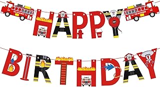Fire Truck Happy Birthday Banner For Kids and Adult Firefighter Fire Engine Rescue Birthday Party Sign, Fire Truck Party Supplies For Boys and Girls Red