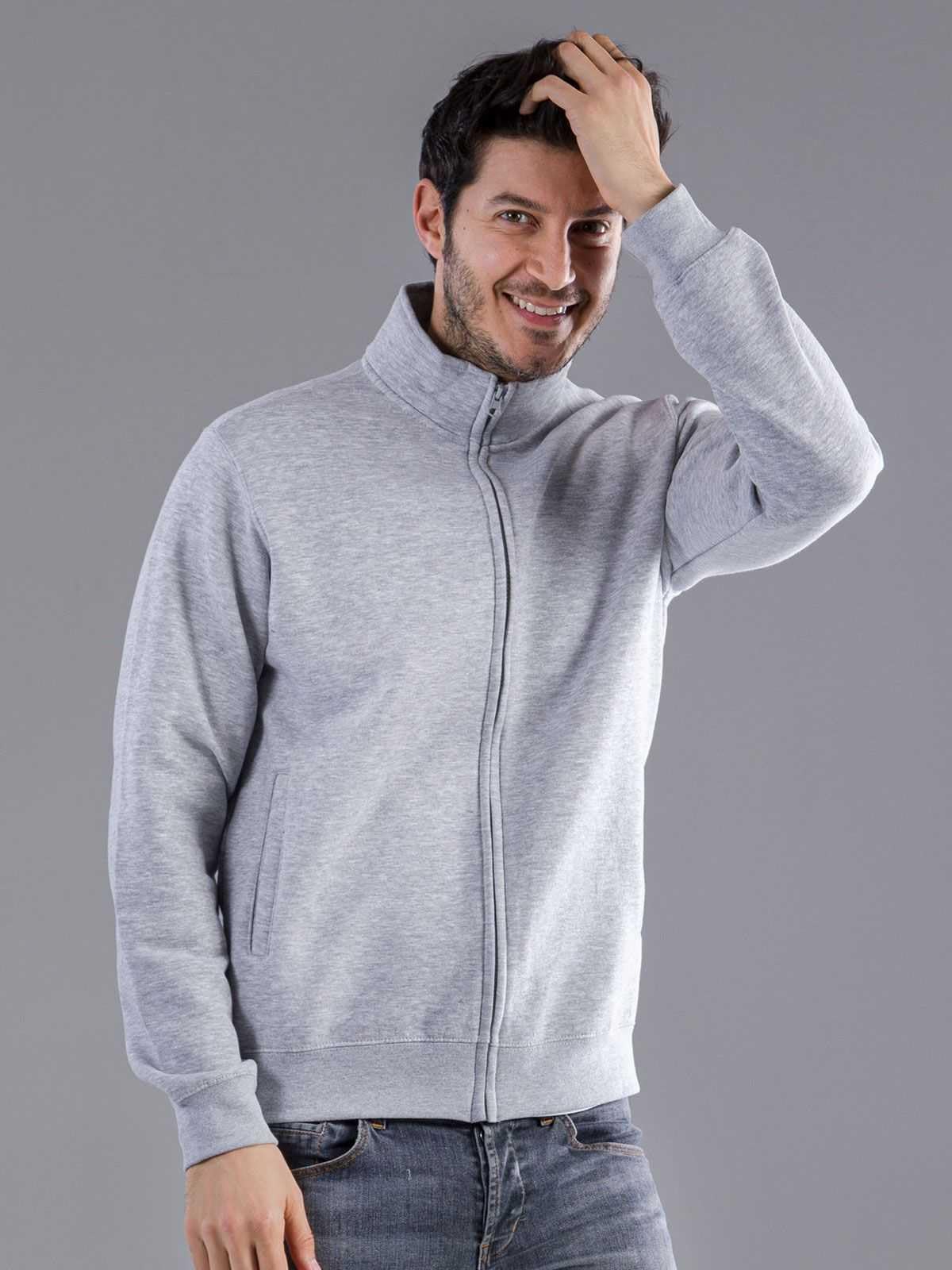 CHEMAGLIETTE! Felpa Uomo Zip Intera - Maglia Tuta Felpata Cotone, Felpe da Lavoro Maglie Senza Cappuccio Tinta Unita Stampabili, Polsini in Costina Basic Jacket Full Zip