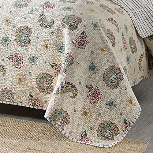 Couvre-lit matelassé en coton doux retro chic Queen size floral - 4