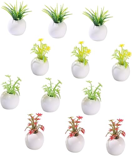 ERINGOGO 12pcs Mini Potted Plants Dollhouse Mini Green Plant Dollhouse Flower Bonsai Tiny Bonsai Model Faux Plant Flower Decor Artificial Potted