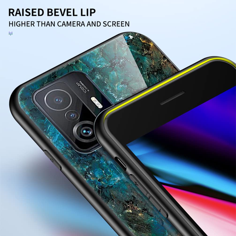 BRAND SET Cover In Silicone Morbido Per Xiaomi 11T Pro/11T Con 2 Pellicole Vetro Temperato - Custodia Antigraffio E Antiurto (Blu, Texture Lychee)