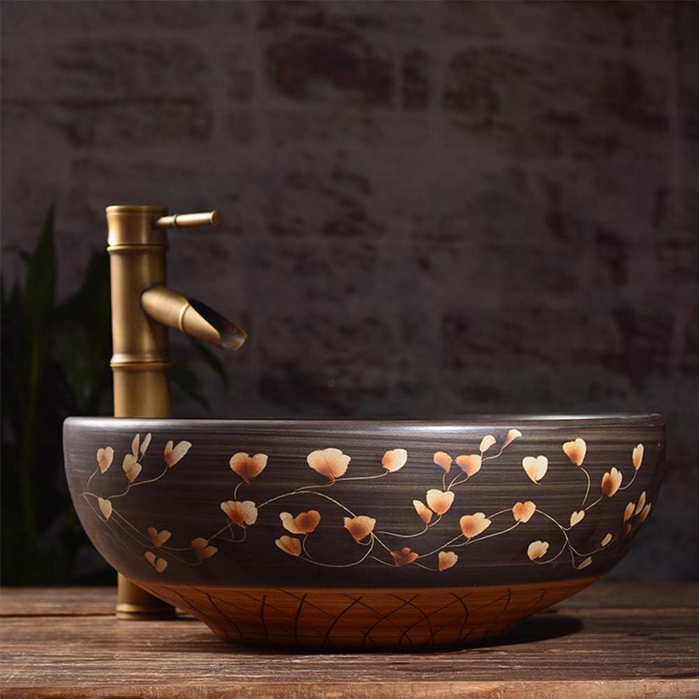 Waschbecken Waschbecken Vintage Badezimmer Keramik Waschbecken Aufsatzwaschbecken Rund 410x140mm Handgefertigtes Waschbecken