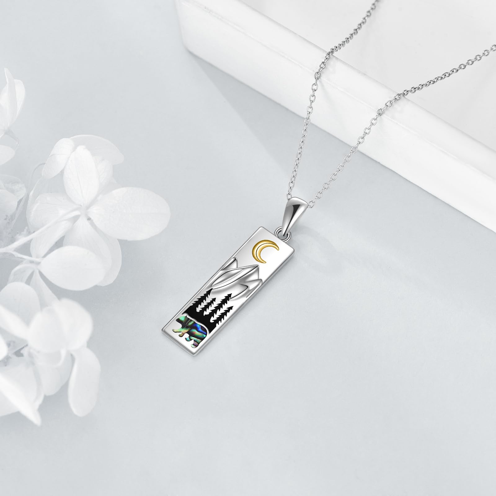 YFN Berg Kette Sterling Silber Bär Anhänger Halskette Wandern Geschenk Schmuck für Damen Herren Geschenk für Wanderer, Bergsteiger Kletterer