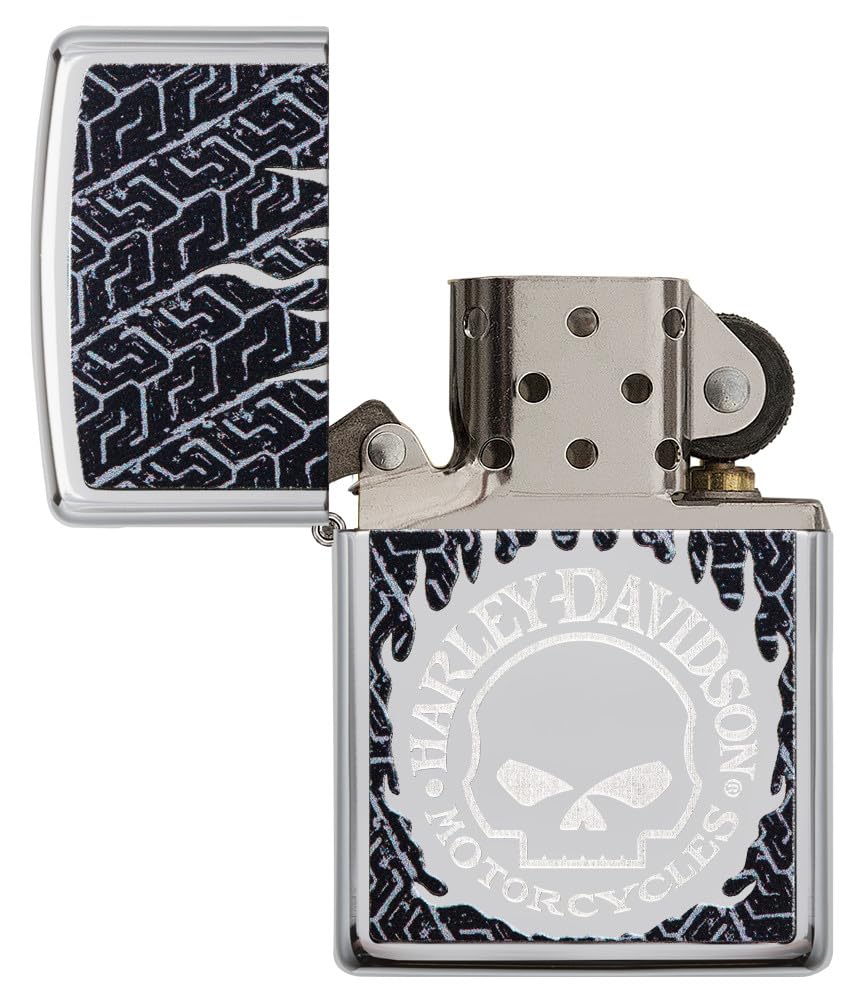Zippo - Briquet Tempête Motif Harley Davidson, Chrome Poli, Impression Lustre/Color Image, Rechargeable, Réutilisable, Coupe-Vent, Coffret Cadeau, Fabriqué Aux États-Unis
