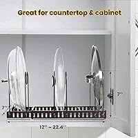 Vista 6 de Organizador de ollas y sartenes, 10 divisores ajustables, organizador de tapa de olla, soporte expandible para encimera de cocina y gabinete