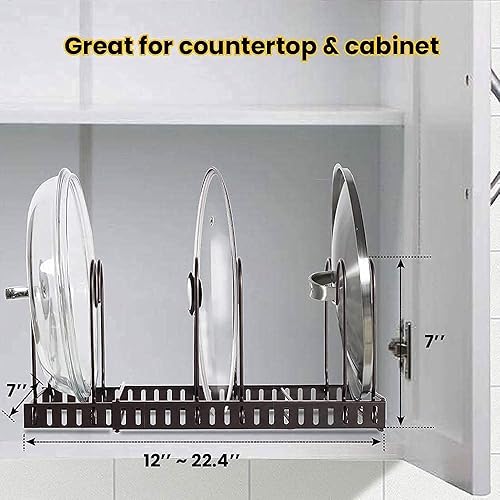 Miniatura 6 de Organizador de ollas y sartenes, 10 divisores ajustables, organizador de tapa de olla, soporte expandible para encimera de cocina y gabinete