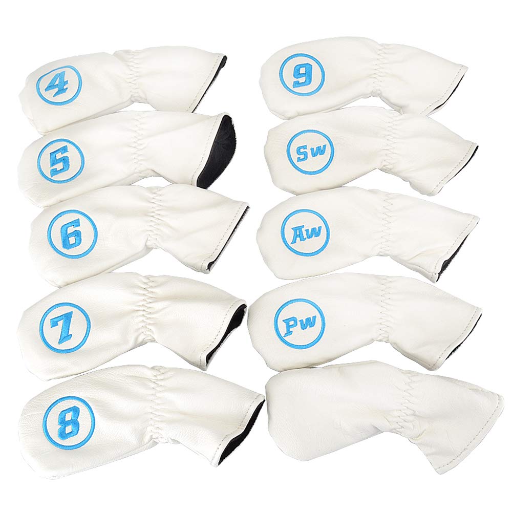 GOOACTION 10PCS/Set Golf Club Iron Head Covers Set with Puppy Pattern Thick Synthetic Leather Funny Headcovers (4.5.6.7.8.9.AW.PW.SW.Blank)
