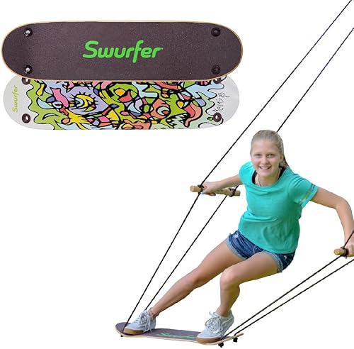 Swurfer TreeSkate columpio de patinaje de pie, plataforma de arce tallada a mano de 31 pulgadas con cinta de agarre, asas totalmente ajustables que
