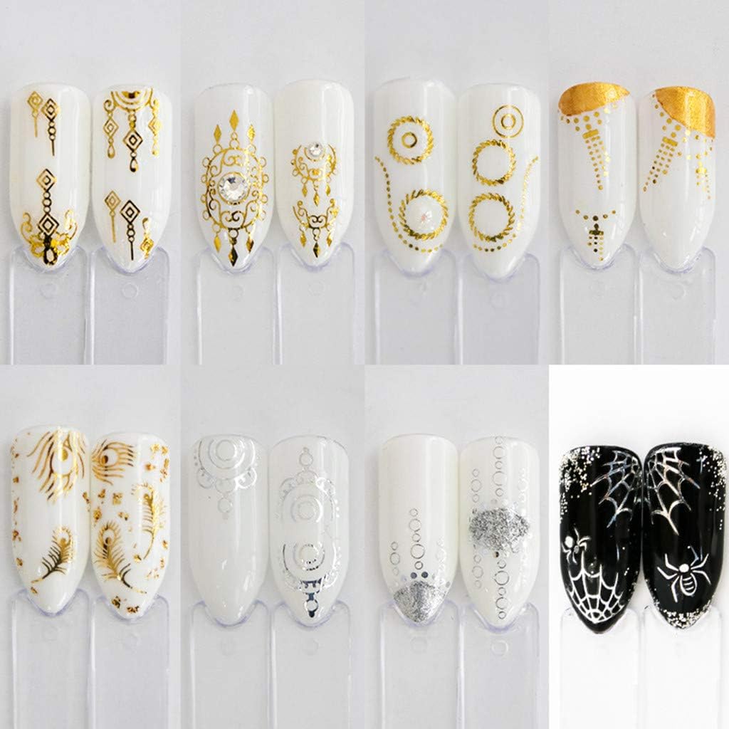 Nail Kit,30 Sheets Gold Silver Nail Art Water Transfer Decals Metallic Nail Sticker Butterfly Lace Flower Dream Catcher Feather Nail Decorations with Free Tweezers and Finger Toe Separator