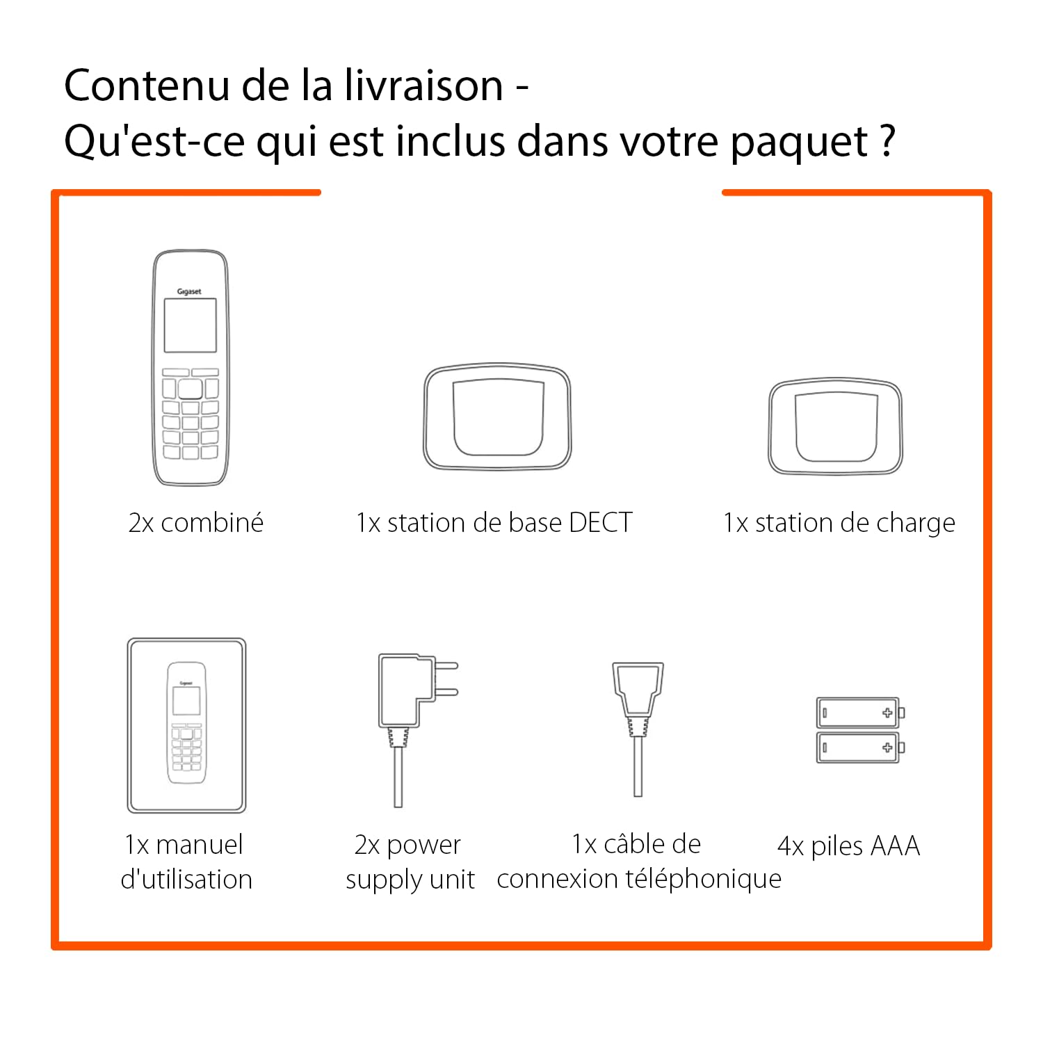 Gigaset PURE 120 Duo - 2 téléphones sans fil avec ECO DECT - écran rétro-éclairé - compatible avec les aides auditives - protection d'appel, noir anthracite
