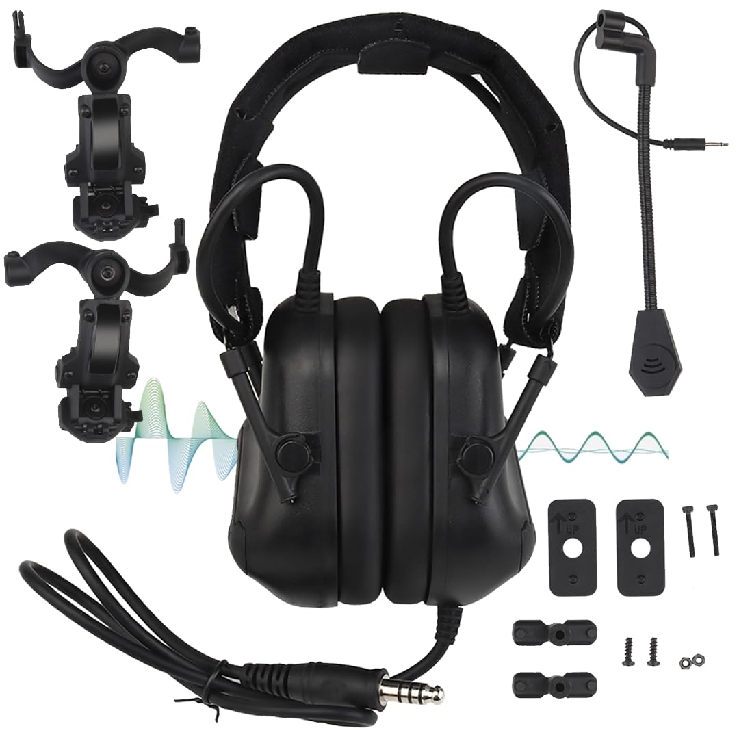 Casque tactique filaire avec protection auditive pour tir, chasse, réduction du bruit, commerces, annulation électronique (ANC-noir)