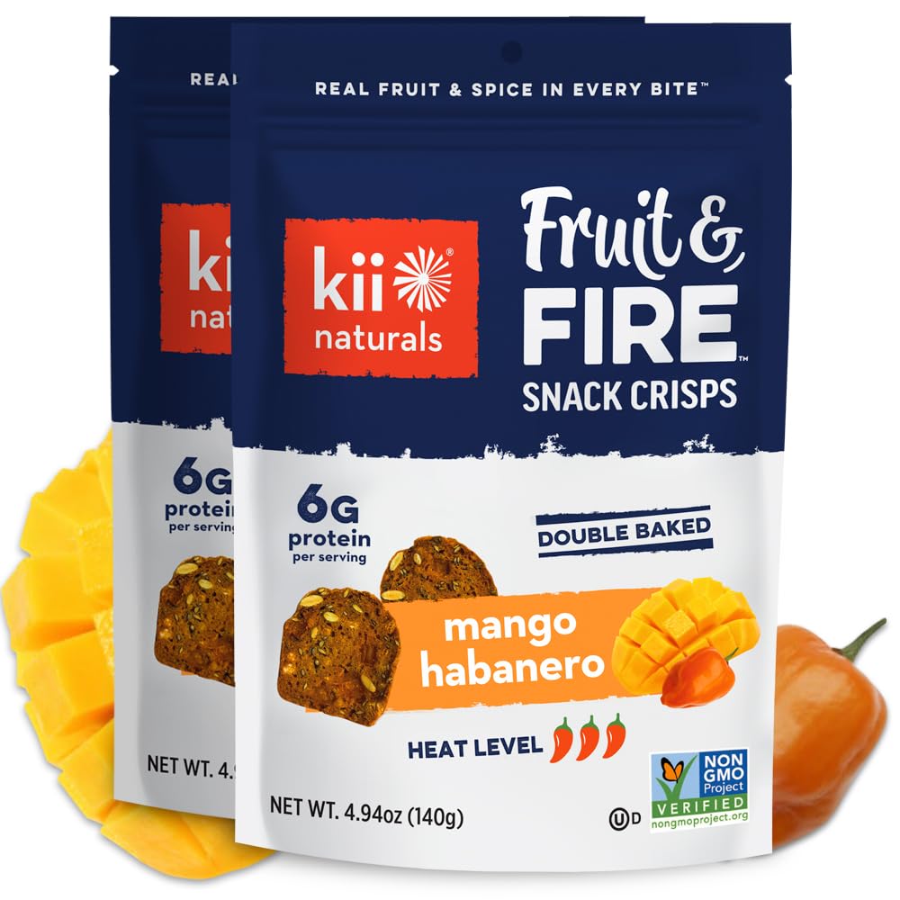Kii Naturals Fruit & Fire Snack Crisps, Healthy Snack Crackers for Cheese, Meats, Spreads, Charcuterie Boards - Non-GMO, No Preservatives,