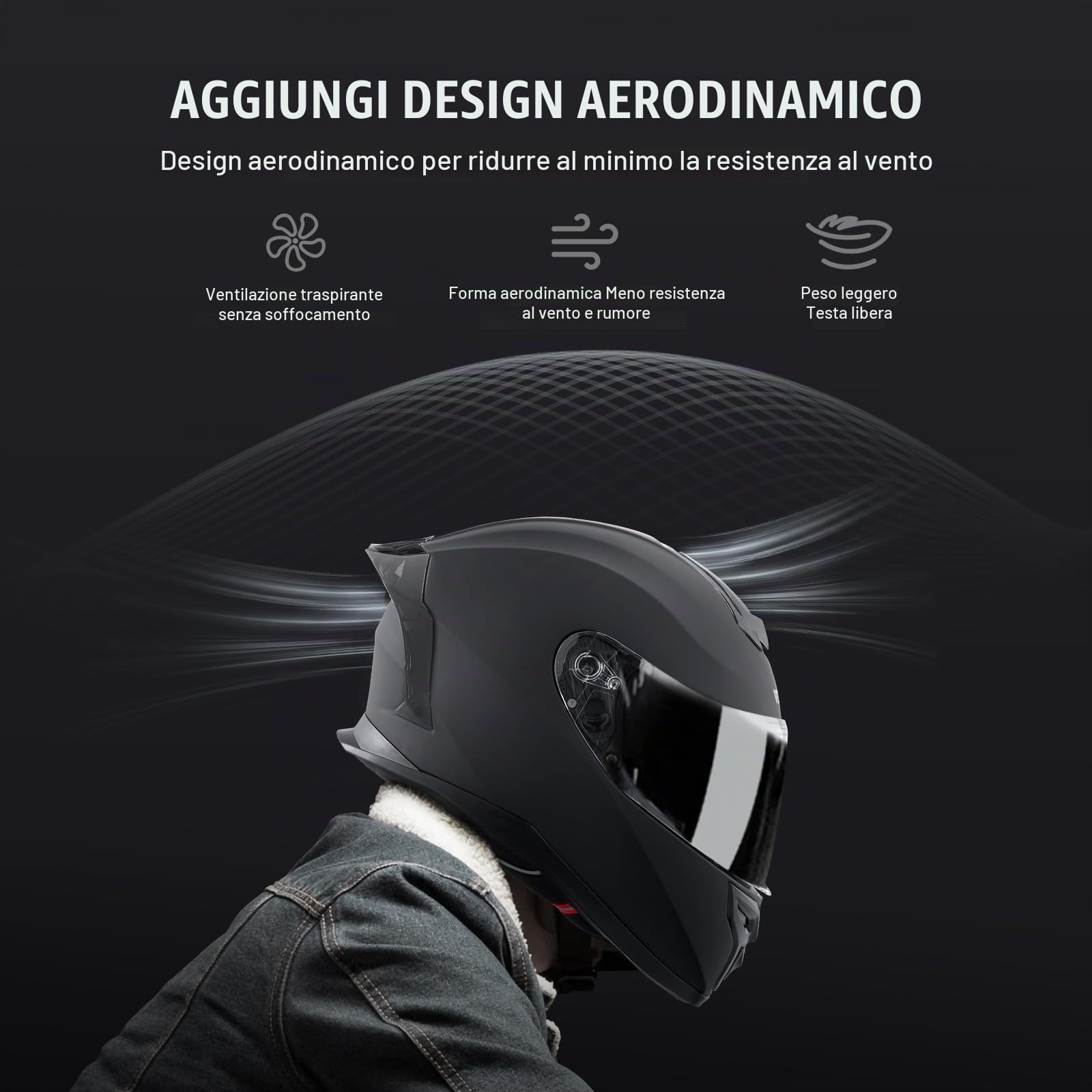 VEVOR Casco da Moto,Integrale,Strada ABS Casco ad Alta Densità