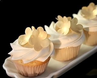 x100 Blossom Flowers (Shiny Gold) Handcrafted Edible Wafer paper flower topper for cakes/wafer flower/winter wedding cake topper/cupcake topper /