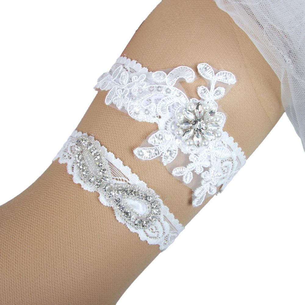 Regali Personalizzati Giarrettiera, Accessori da Sposa Giarrettiera in Pizzo Elasticizzato con Passante per Le Gambe-Bianco 5 Pezzi_XL, Giarrettiera in Pizzo con (Bianco 5 Pezzi XXLarge)
