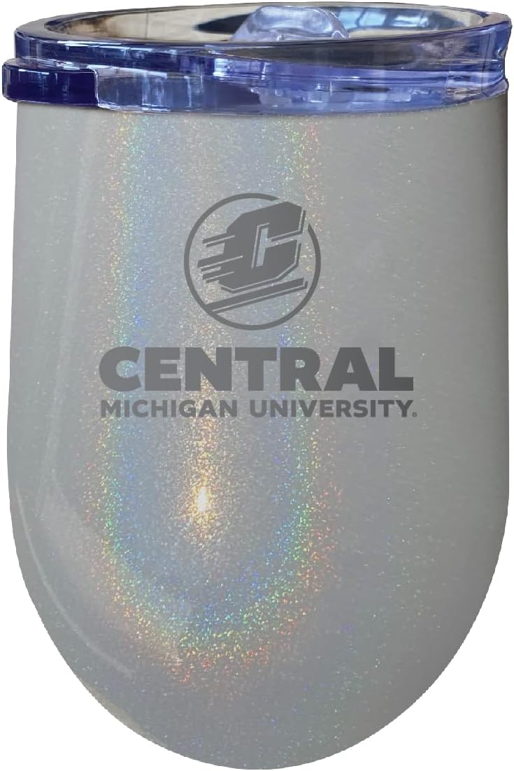 R and R Imports Central Michigan University 12 oz Laser Etched Insulated Wine Stainless Steel Tumbler Rainbow Glitter Black Officially Licensed Collegiate Product