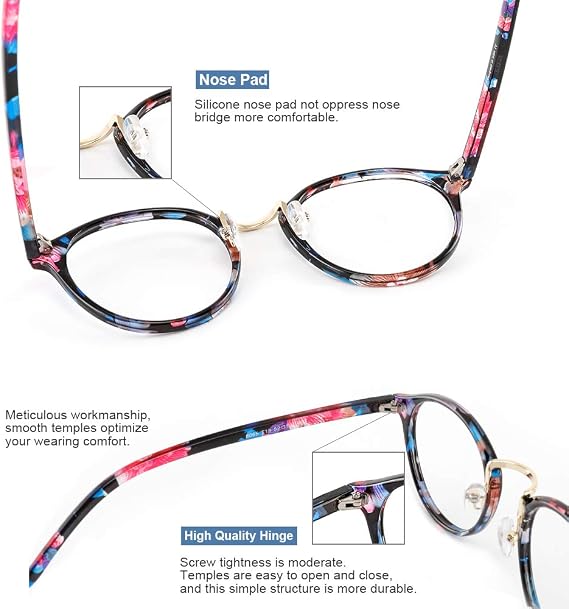 Cyxus Nerd Glasses Round Blue Light Glasses for Woman Reduce Eye Strain UV Blocking for Computer Screen(8065T15 Floral Print)