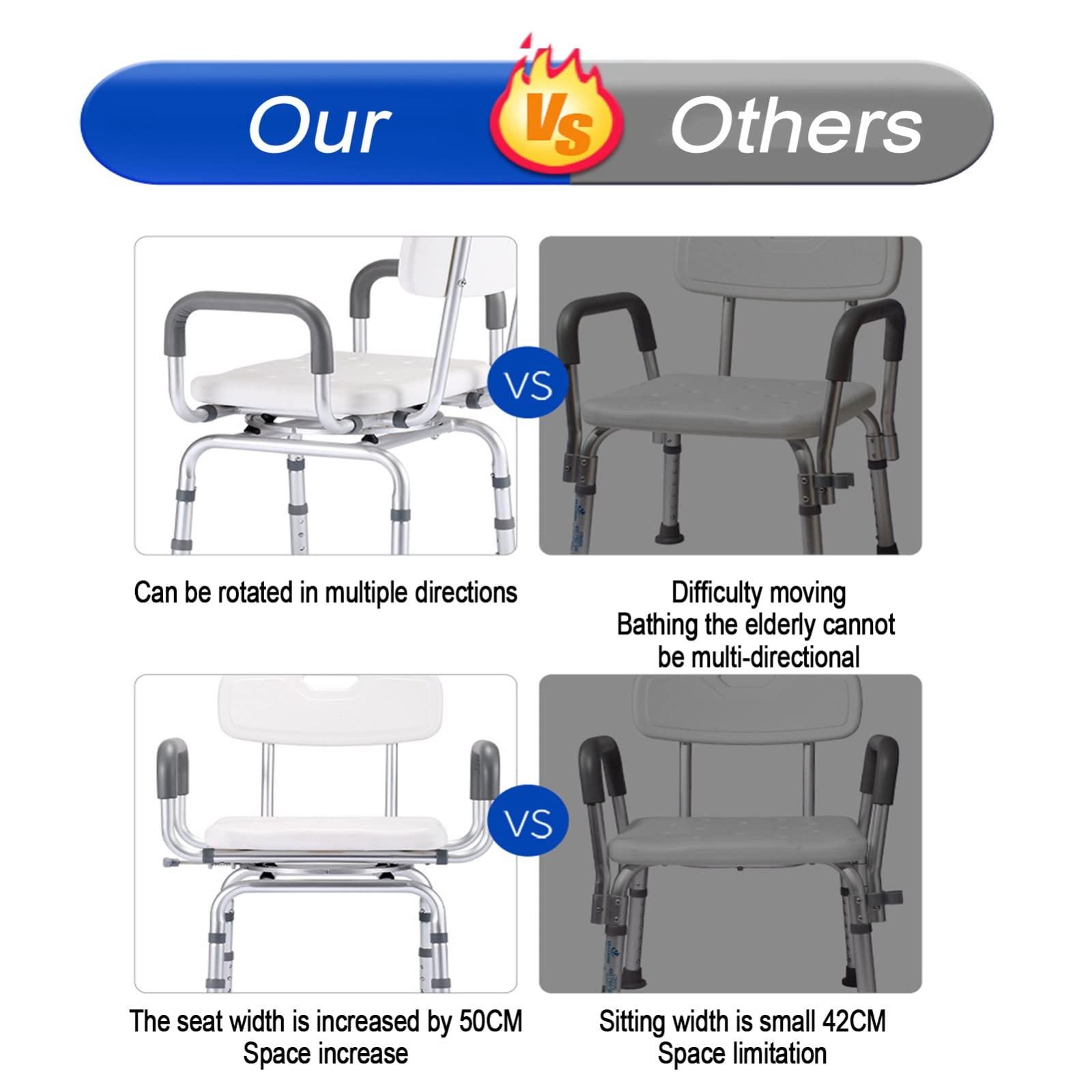 Silla de Ducha giratoria para bañera, Asiento de la Ducha Asiento Ajustable Silla de baño de 360 ° con reposapiés Acolchados Silla de Ducha Trasera para Personas Mayores para Personas Mayores