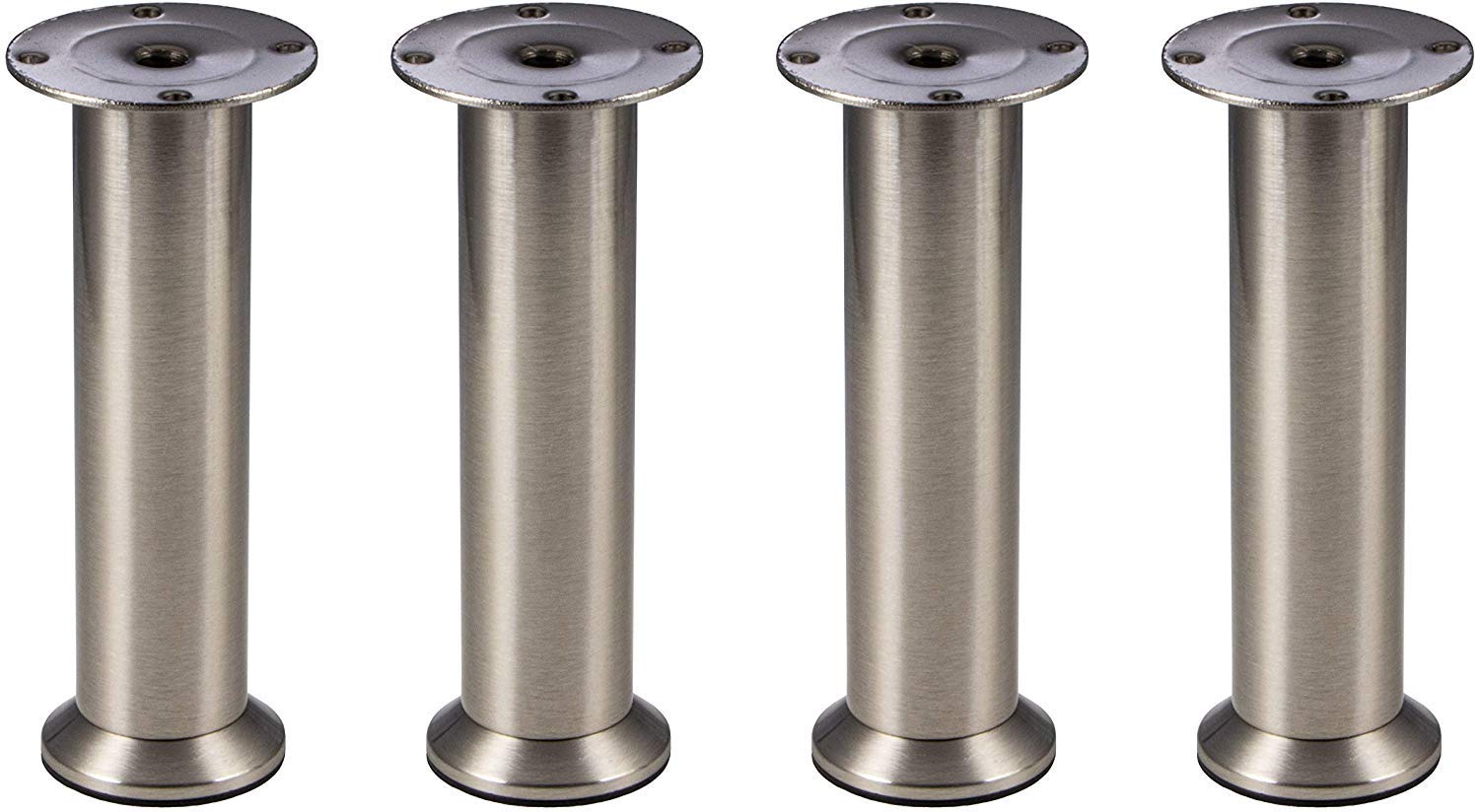 Gedotec 4X Pies de Muebles Pata de Mueble Pie Ajustable Acero Finish Altura Regulable + 10MM - Aspecto de Acero Inoxidable, 150 mm