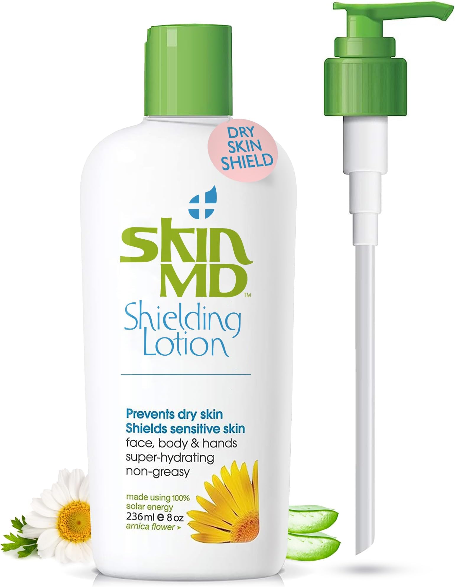 Skin MD Natural Shielding Lotion for Face, Body & Hands 8oz with Dispenser- Helps with Eczema & Psoriasis! The natural dry skin remedy to the things that dry your skin