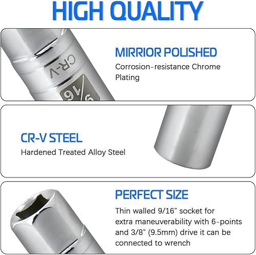 Miniatura 37 de Bujía magnética de pared delgada de 0.55 pulgadas de 3/8 pulgadas, enchufe de bujía de 12 puntos compatible con motocicleta, automóvil, SUV, BMW