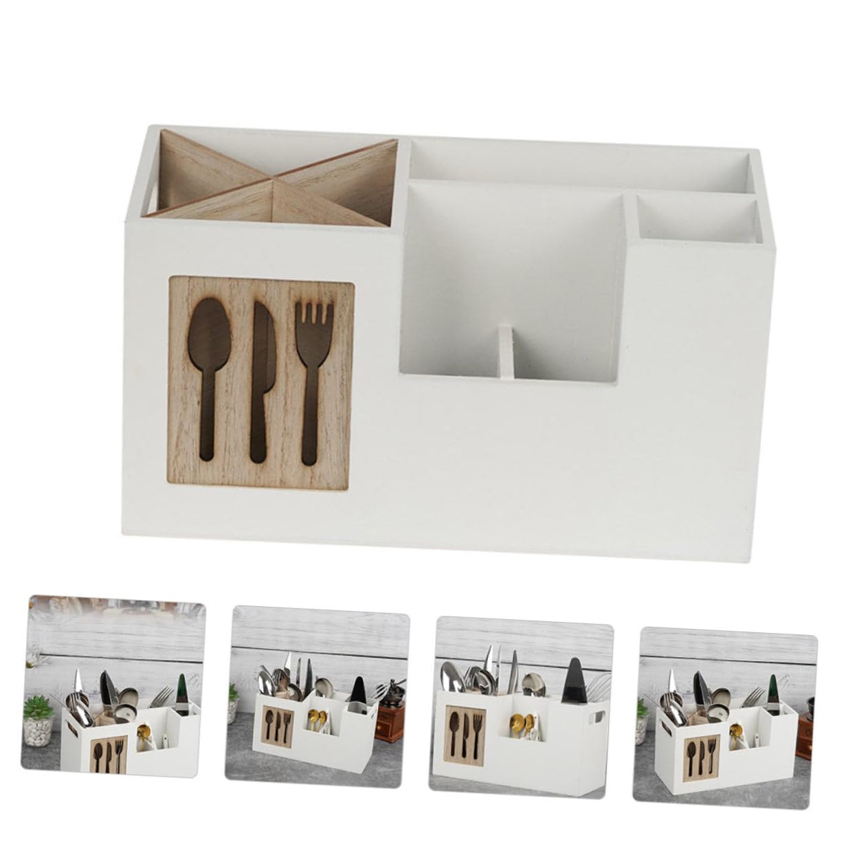 Alipis Boîte de Rangement en Bois Organisateur Pratique et Élégant sans Couvercle Facile à Nettoyer pour Ustensiles Cuisine Cuisine à Domicile