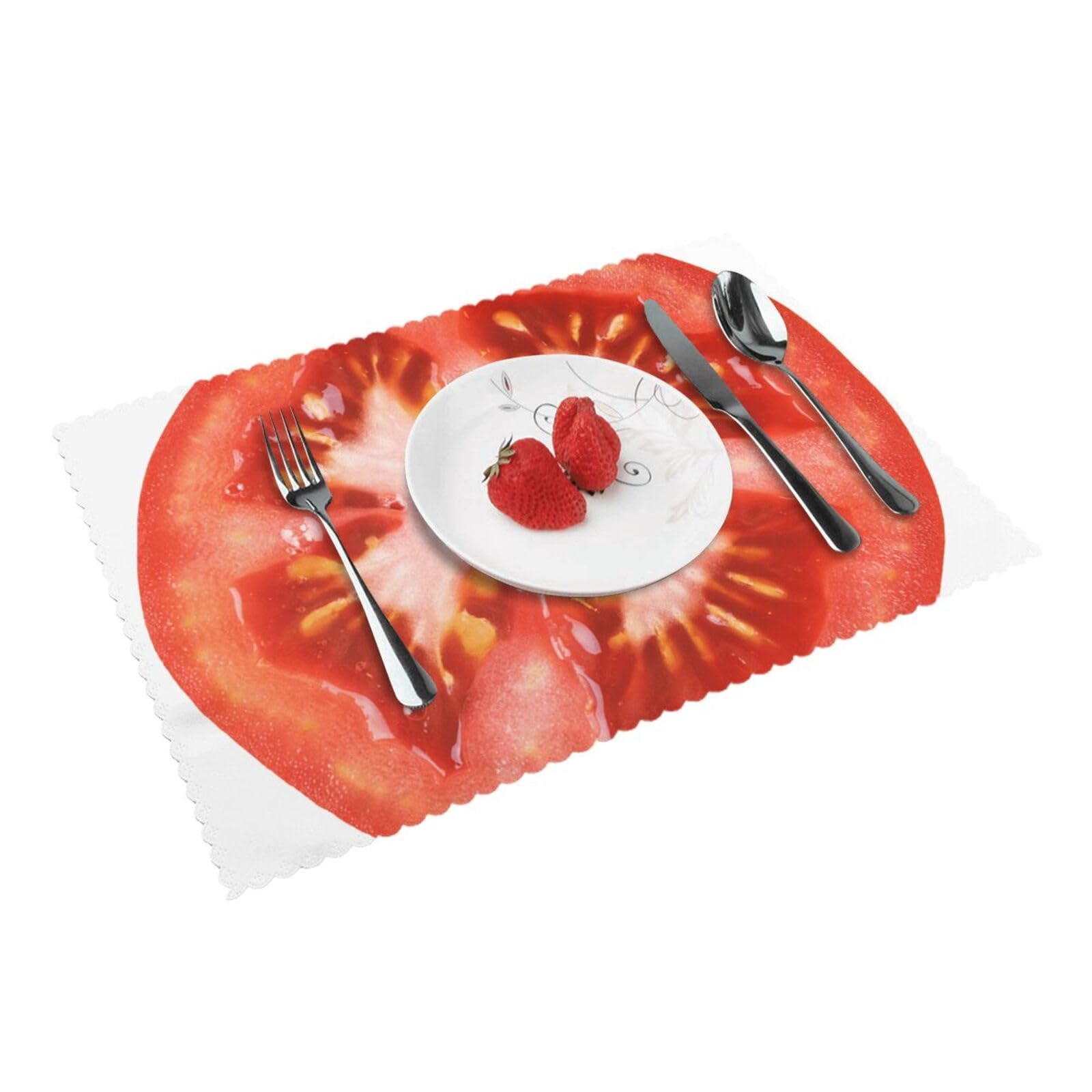 Tomato Slice Printed Placemats Set of 4 PCS Washable Placemat for Kitchen Table Heat-resistant Table Mats 45x30 CM